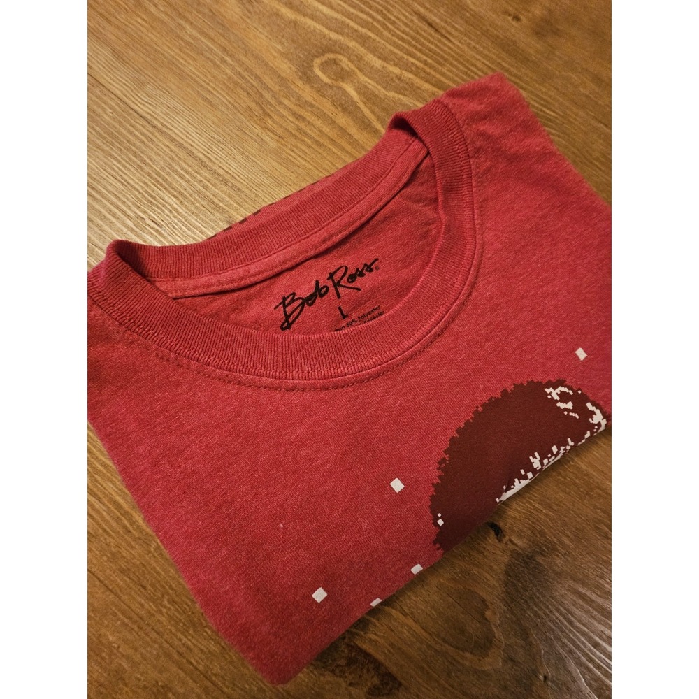 Bob Ross Happy Little Trees Red Christmas Shirt Size Large